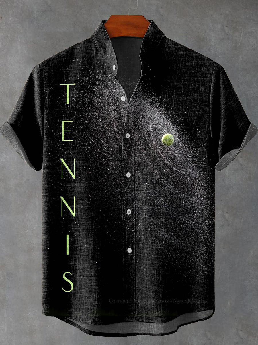 Creative Tennis Planet Art Vintage Print Casual Shirt