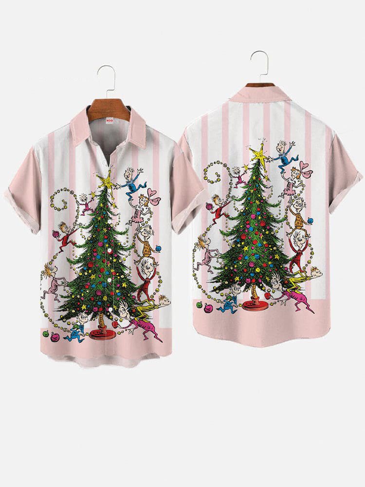 Cartoon Dwarfs Decorating The Christmas Tree Printing Short Sleeve Shirt