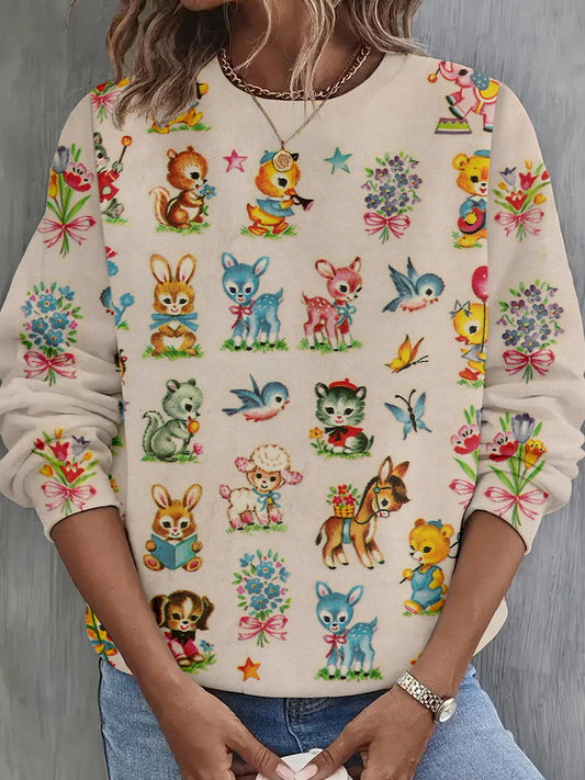 Women's Baby animals Vintage Long Sleeve Casual Top