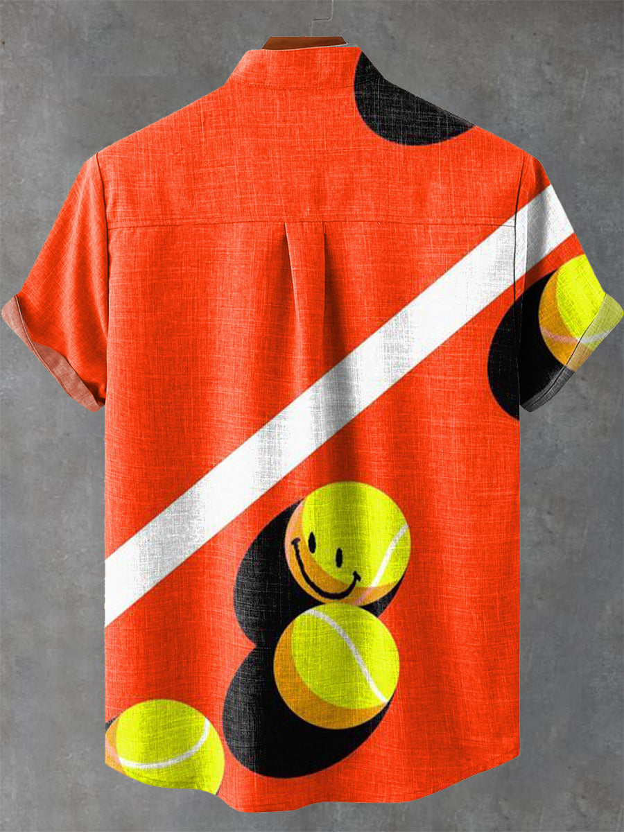 Fun Smiley Tennis Vintage Print Casual Shirt