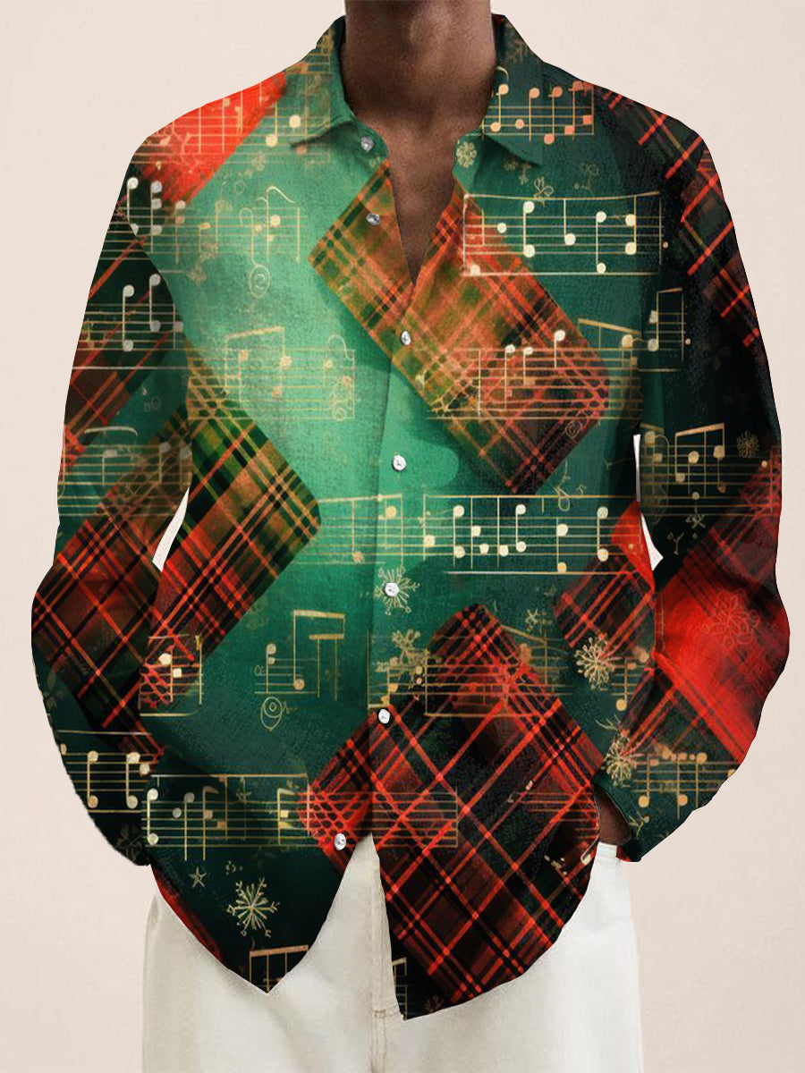 Christmas Retro Colorful Music Notes Art Illustration Pattern Print Long Sleeve Shirt