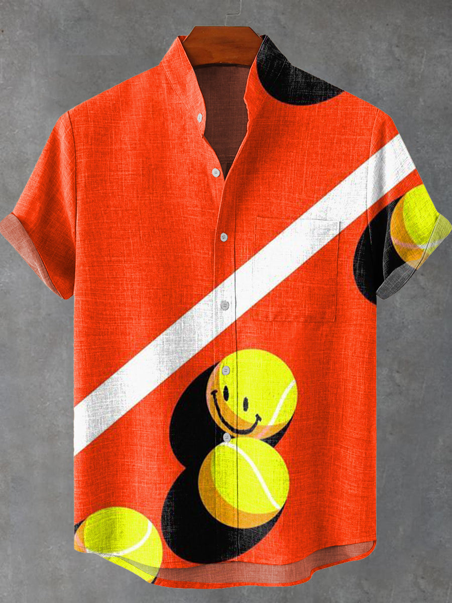 Fun Smiley Tennis Vintage Print Casual Shirt