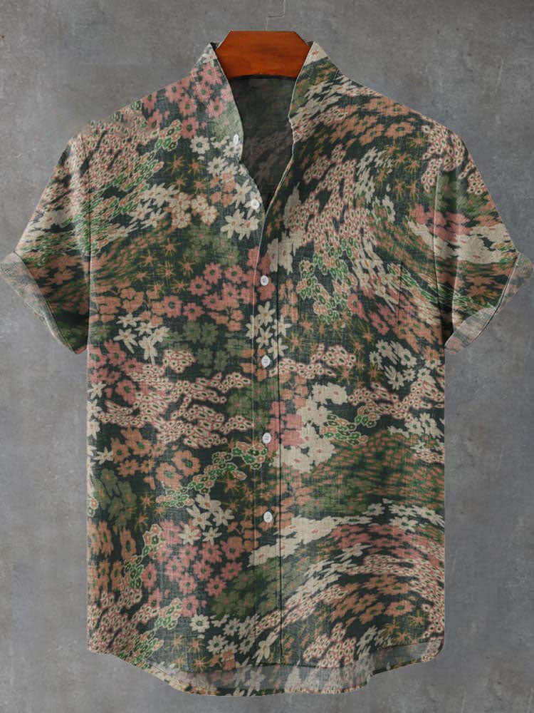 Retro Style Floral Pattern Print Casual  Shirt