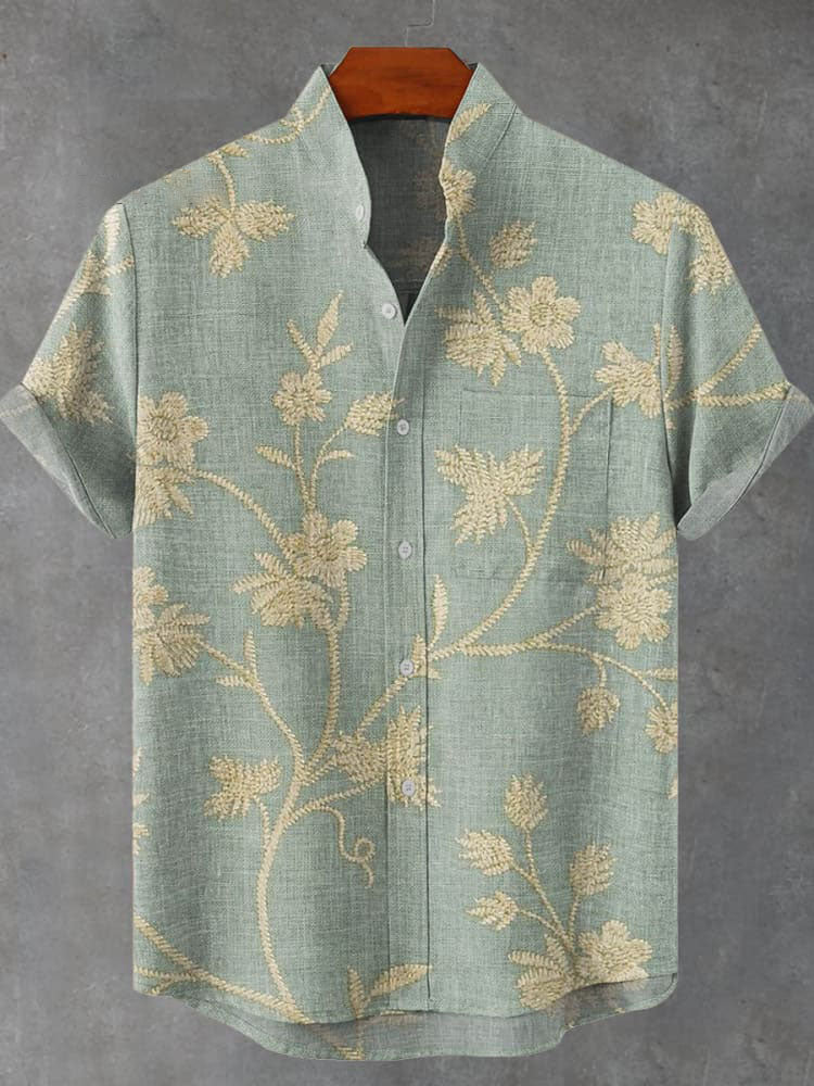 Vintage Floral Art Print Casual  Shirt