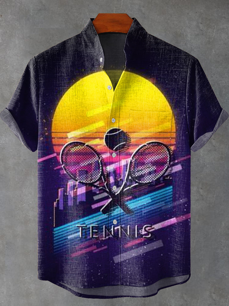 Colorful Tennis Art Vintage Print Casual Shirt