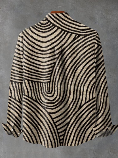 Black and White Circular Lines Graphic Print  Long Sleeve Shirt
