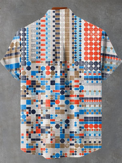 Irregular Geometric Points Vintage Print Casual  Shirt