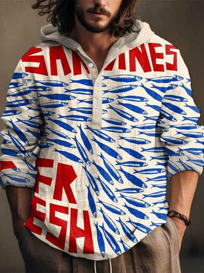 Vintage Fish Sardines Art Print Casual  Shirt