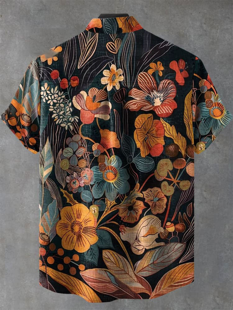 Vintage Flower Art Print Casual  Shirt