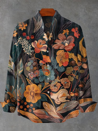 Vintage Flower Art Print Casual  Shirt