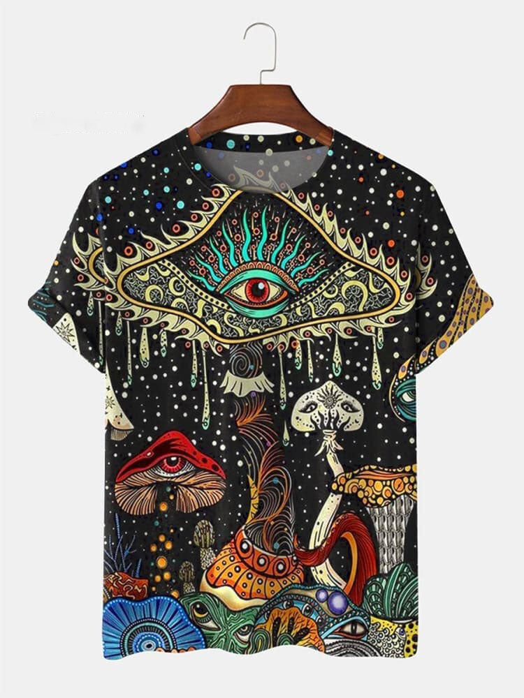Vintage Psychedelic Eyes Mushroom Art Print Casual  Shirt