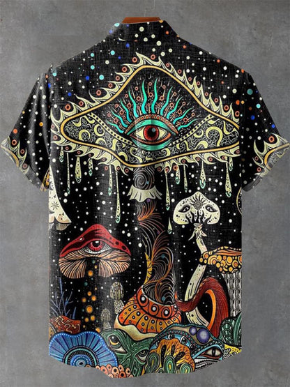 Vintage Psychedelic Eyes Mushroom Art Print Casual  Shirt
