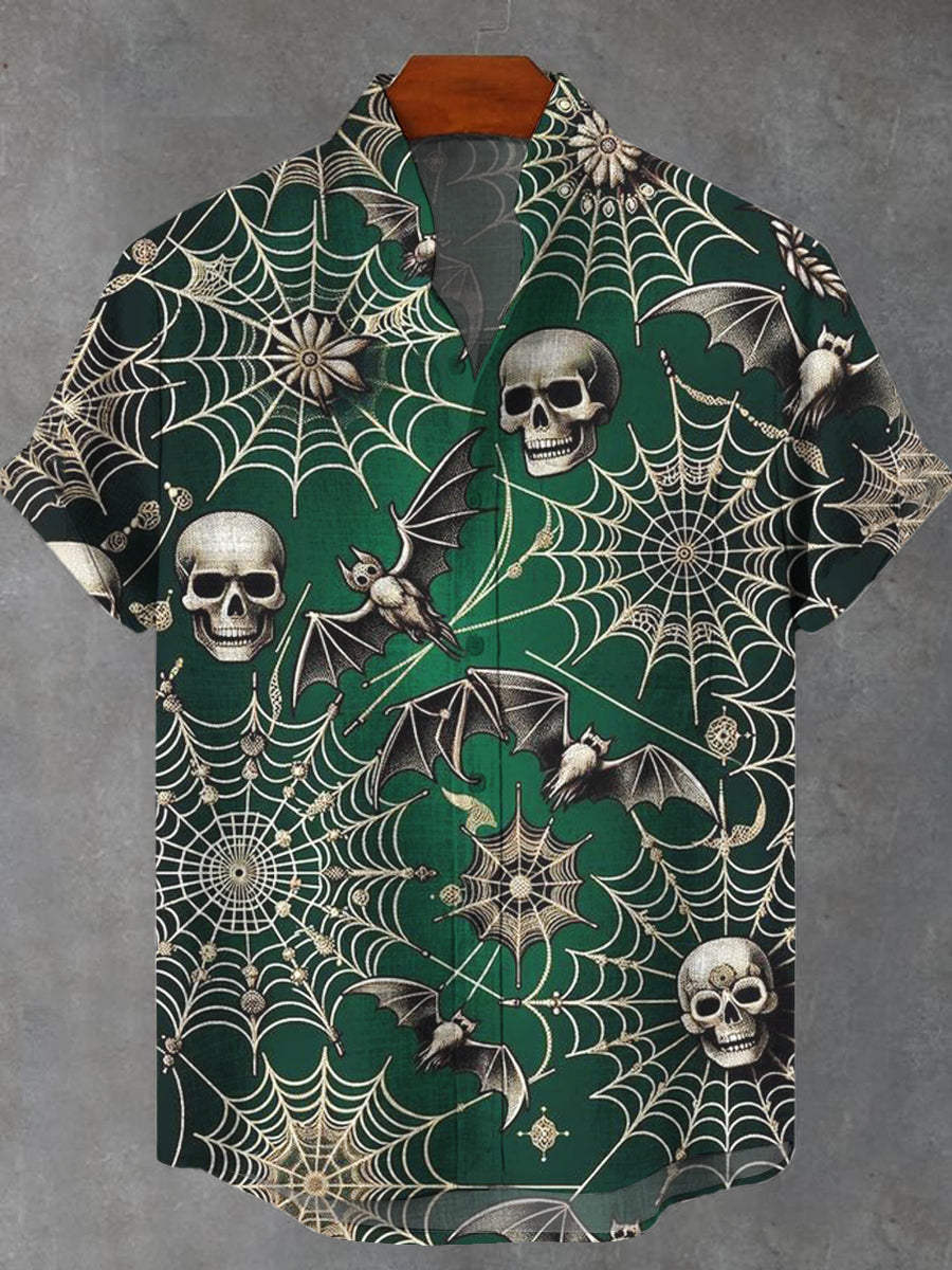 Halloween Skull Spider Abstract Print Casual Shirt