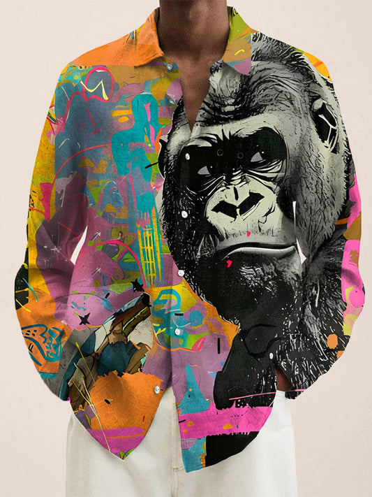 Creative Graffiti Orangutans Vintage Stripe Print Long Sleeve Shirt