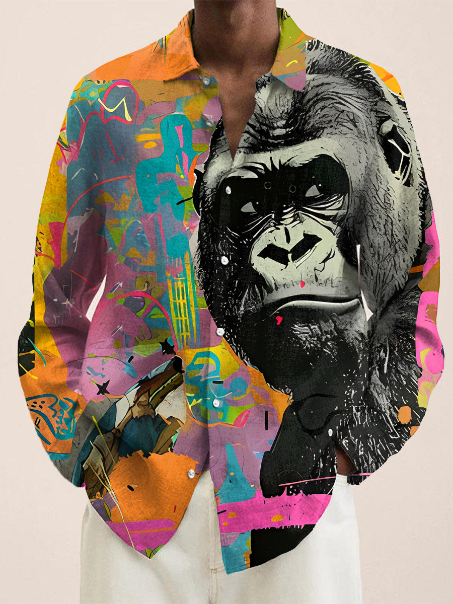 Creative Graffiti Orangutans Vintage Stripe Print Long Sleeve Shirt