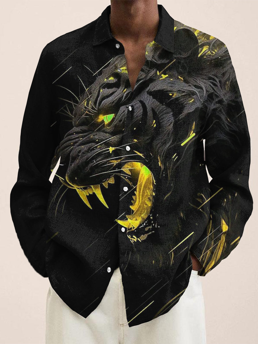 Handsome Black and Gold Tiger Vintage Stripe Print Long Sleeve Shirt