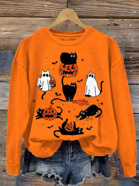 Halloween Ghost Boo Cat Long Sleeve Top