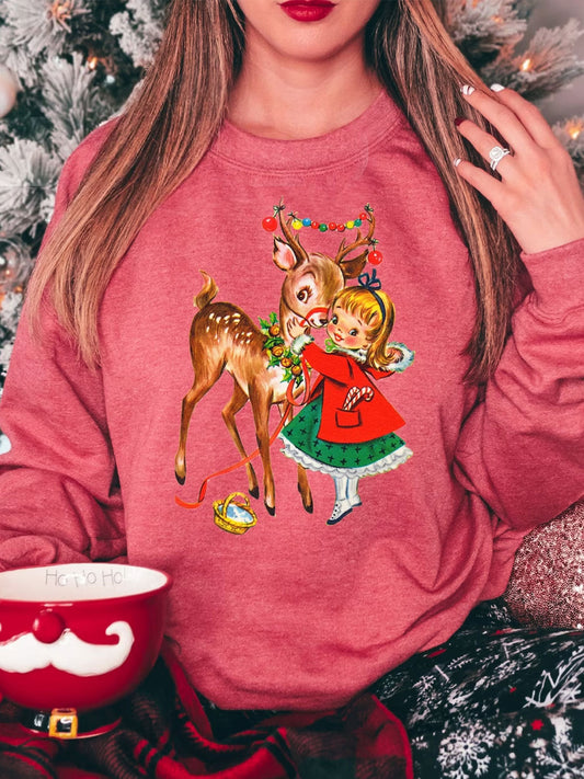 Women's Vintage Reindeer Christmas Print Top