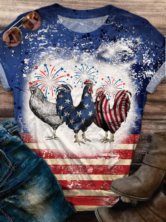 Star Stripe Roosters Tie Dye Crew Neck T-shirt