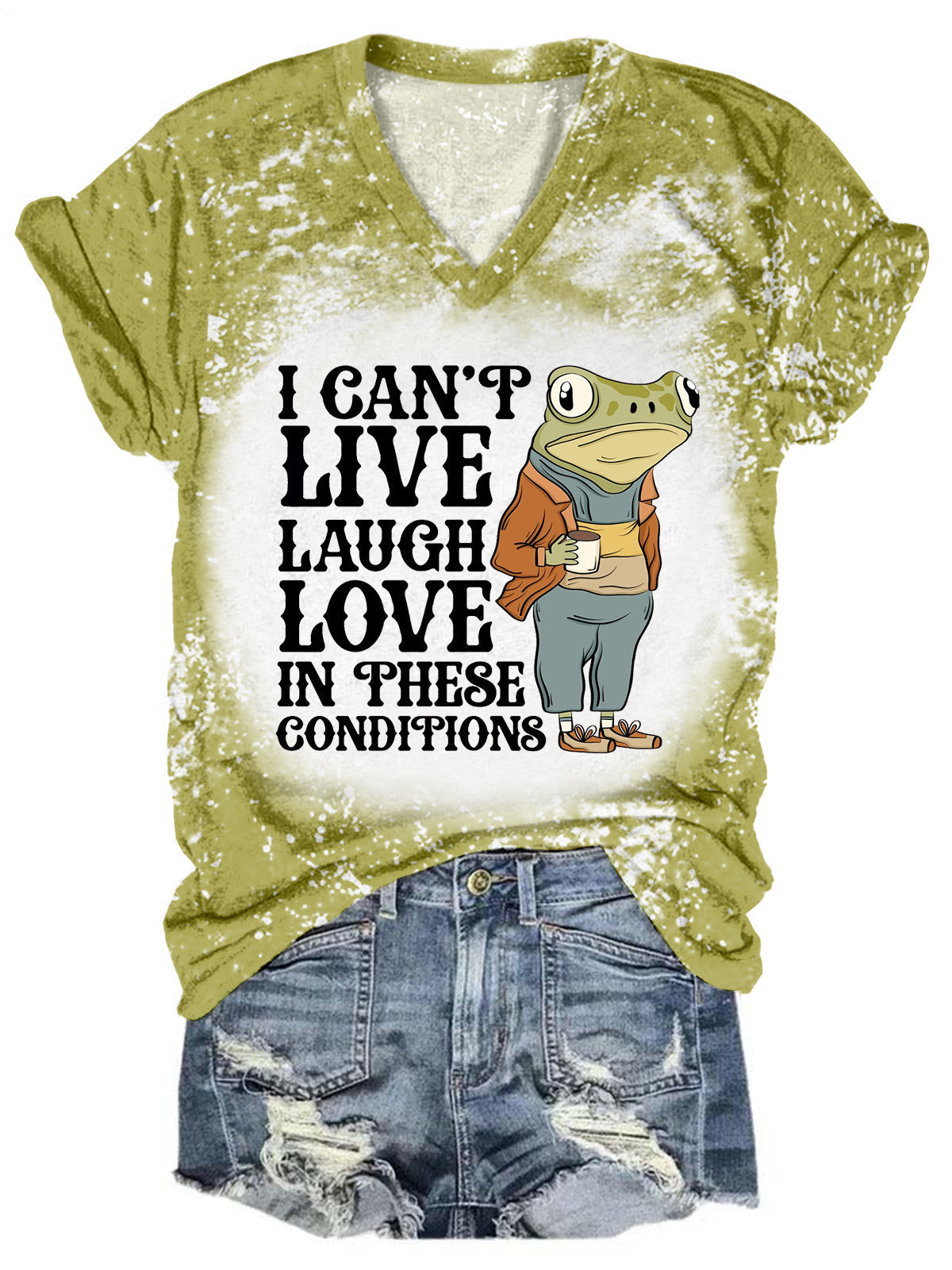 Sad Frog Funny Word V-Neck Short Sleeve T-Shirt