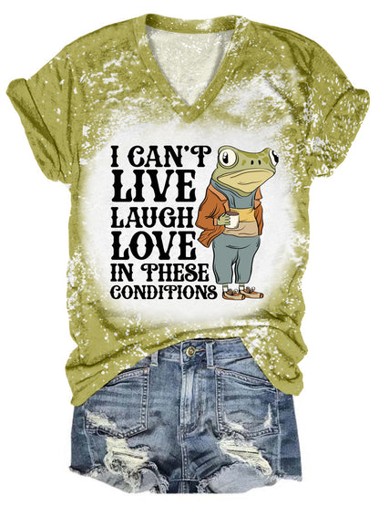 Sad Frog Funny Word V-Neck Short Sleeve T-Shirt