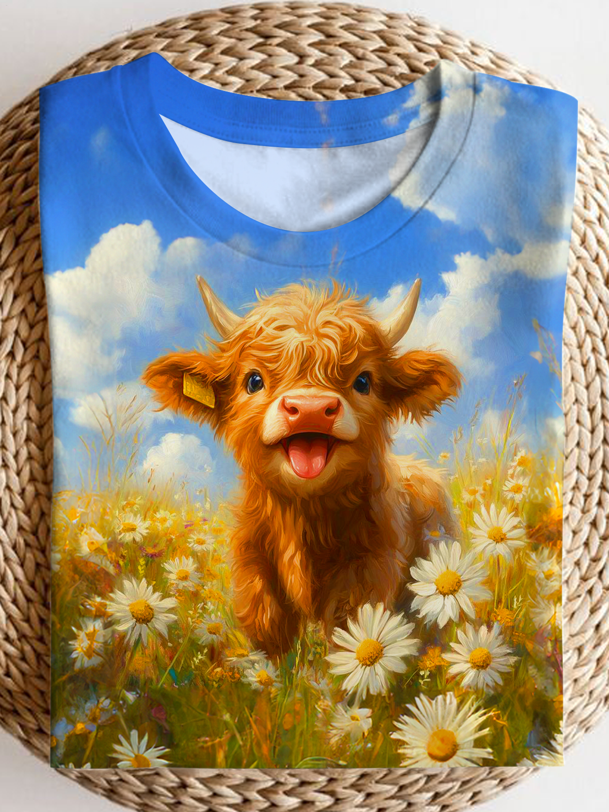 Summer Atmosphere Daisy Buffalo Crew Neck T-shirt