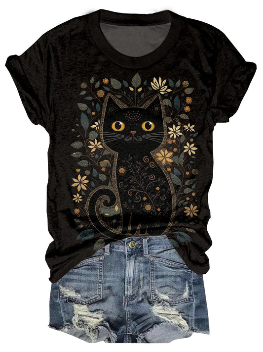 Plant Black Cat Crew Neck T-shirt