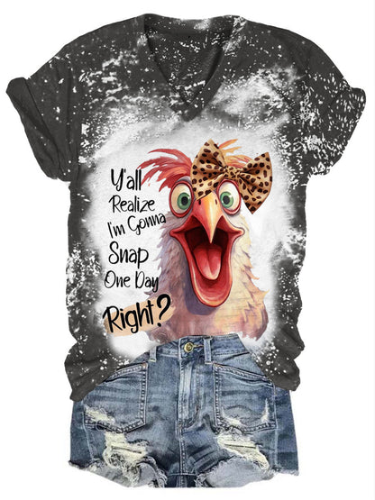 Funny Chicken Funny Word V-Neck Short Sleeve T-Shirt