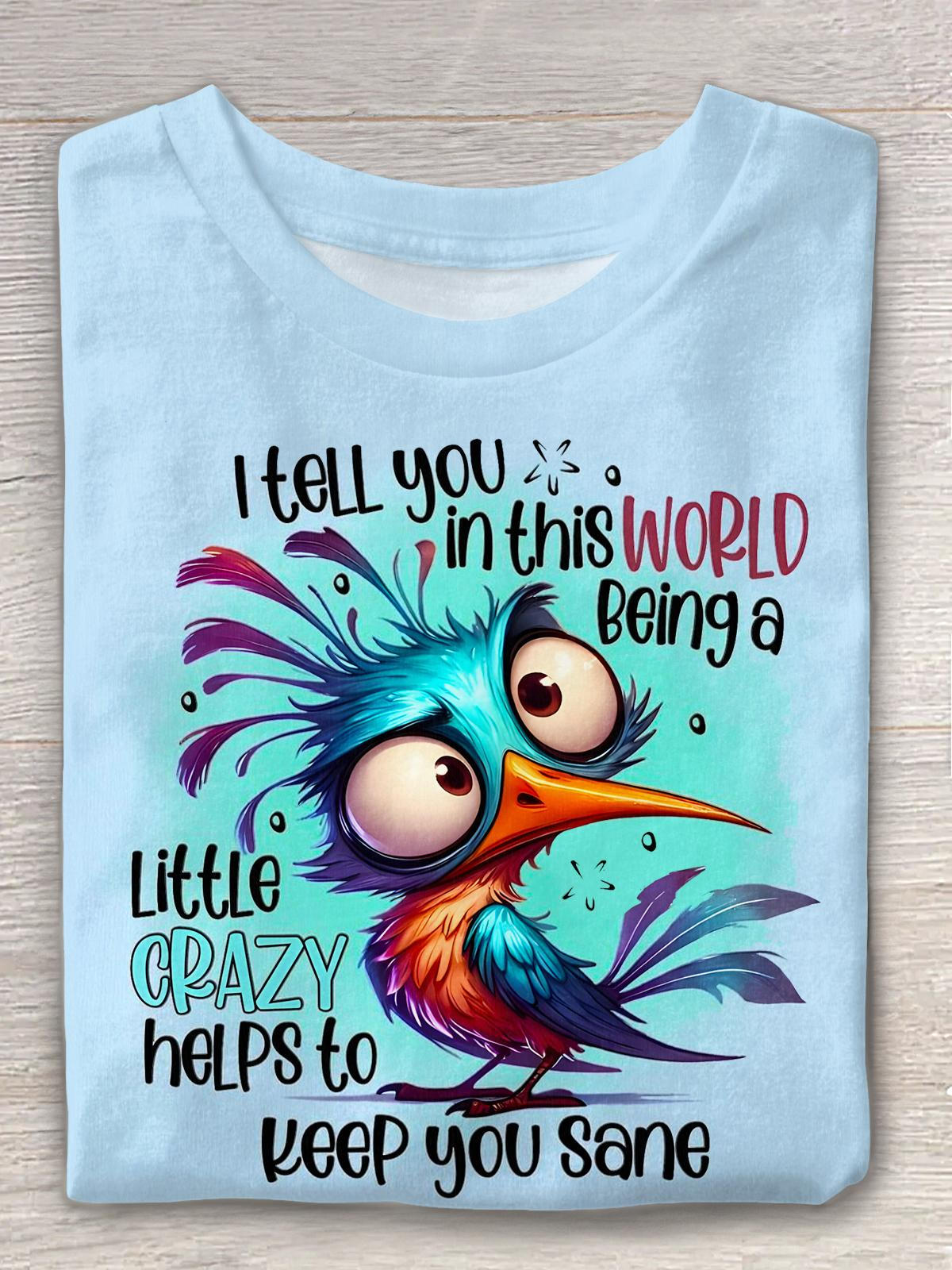 Cute Bird Printed Crew Neck T-shirt