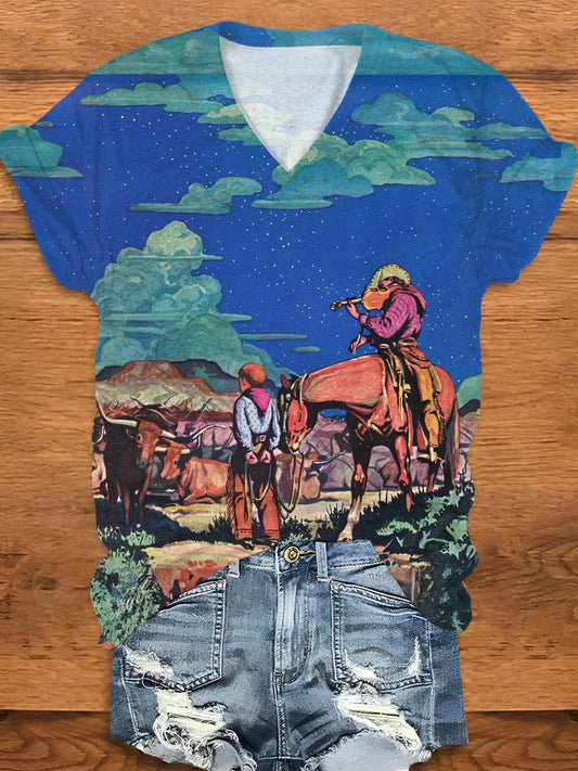 Night Sky On The Range V-Neck T-Shirt