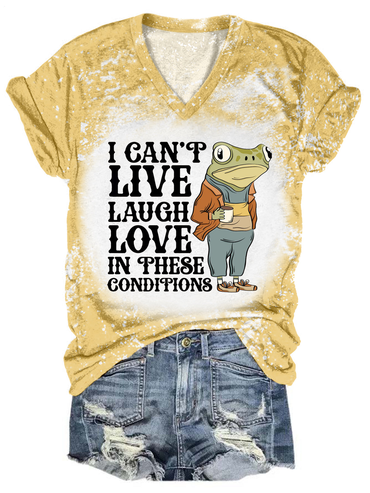Sad Frog Funny Word V-Neck Short Sleeve T-Shirt