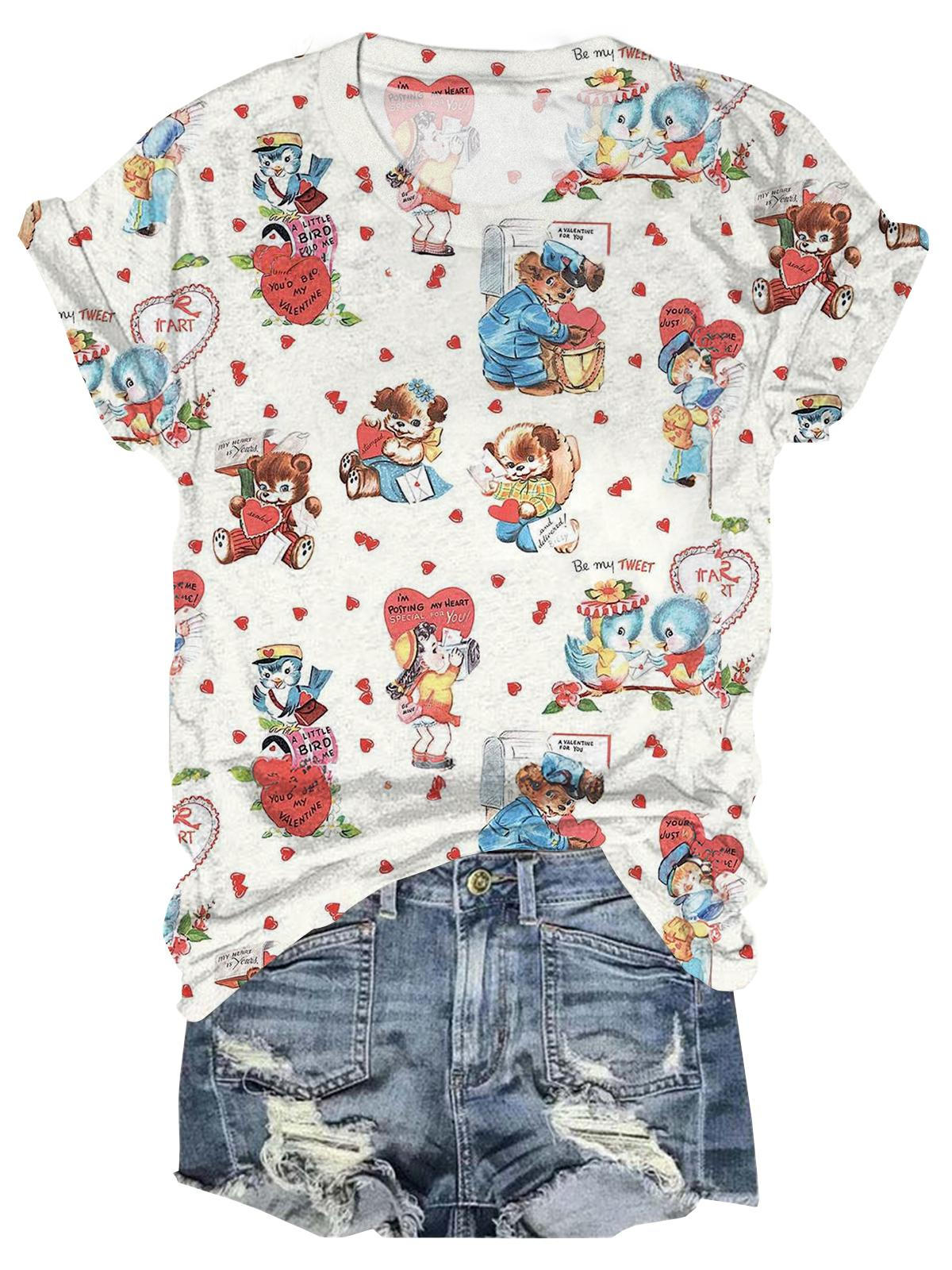 Valentine's Day Print Crew Neck T-shirt