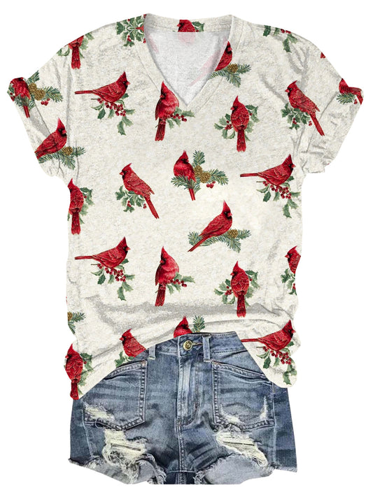 Red Bird V-Neck T-Shirt