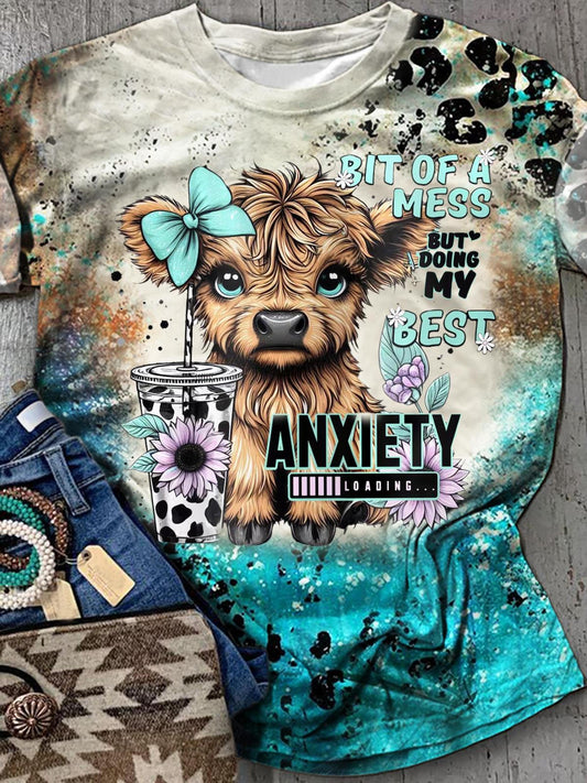 Funny Cow Print Crew Neck T-shirt