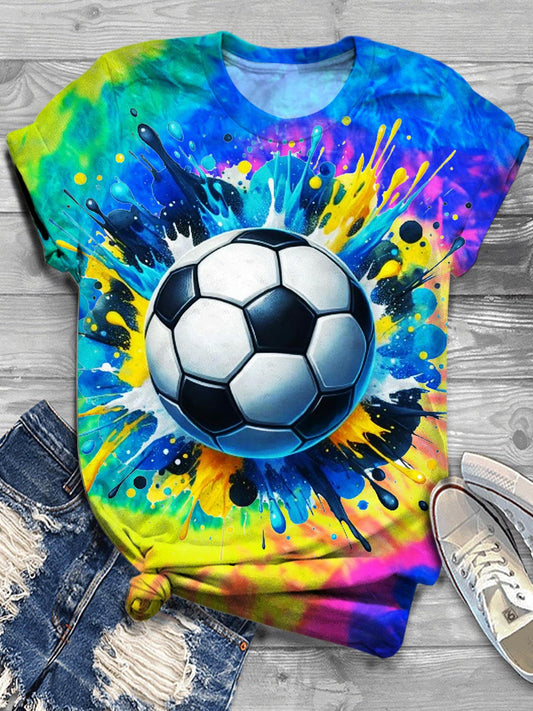 Soccer Tie Dye Printed Casual Tops