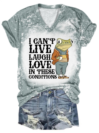 Sad Frog Funny Word V-Neck Short Sleeve T-Shirt