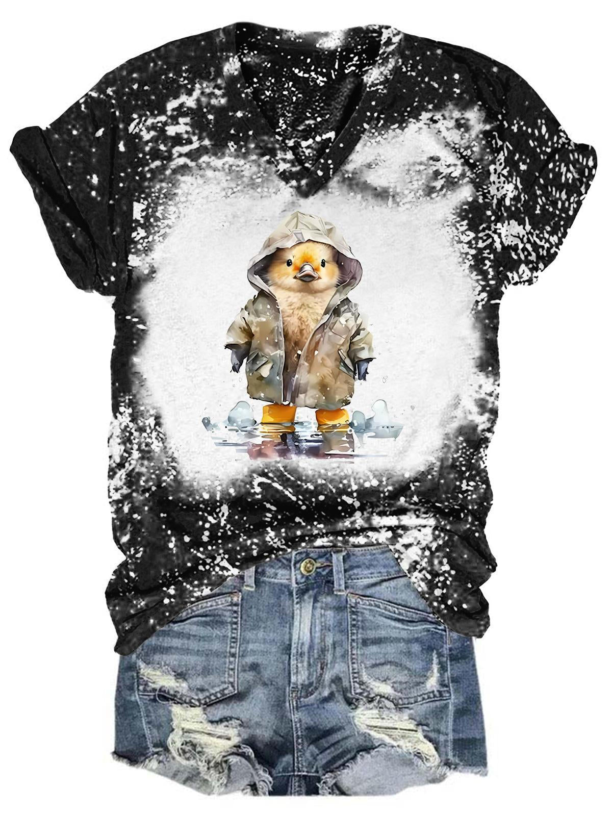 Raincoat Chick Tie Dye V Neck T-Shirt