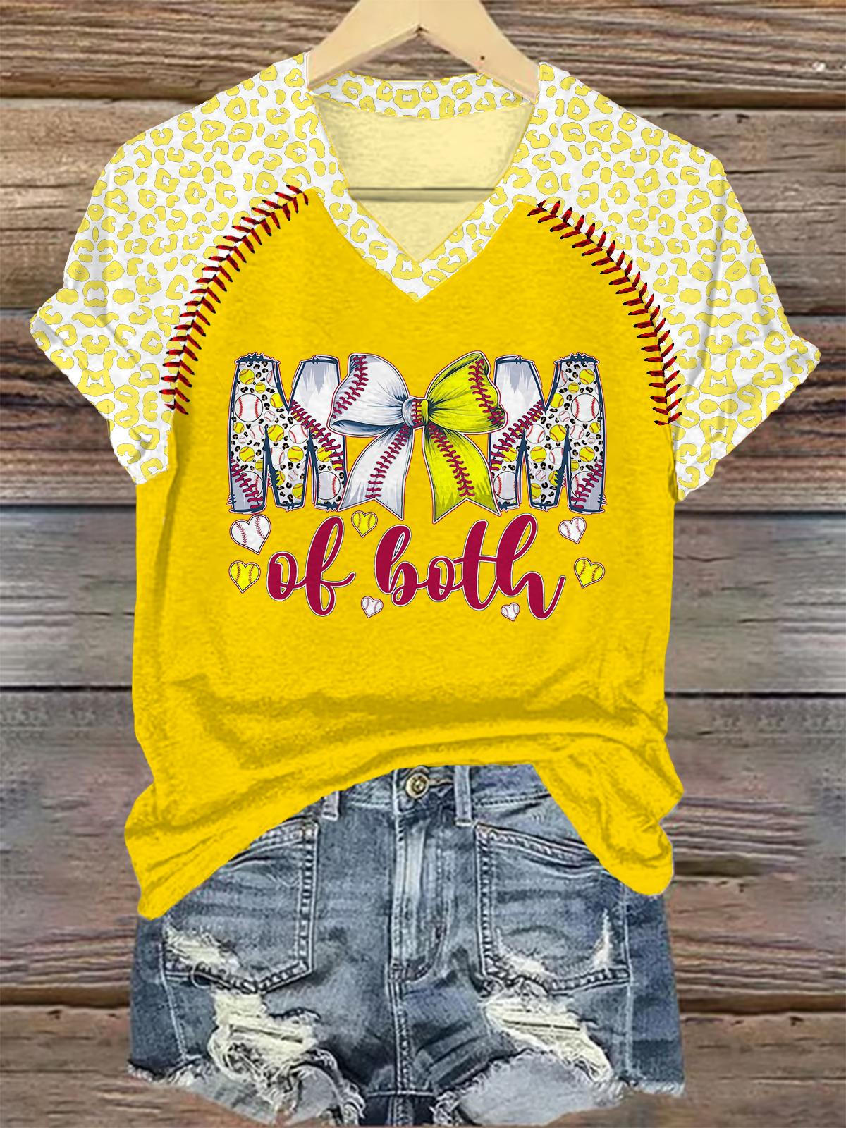 Leopard Baseball Softball Print V-neck T-Shirt