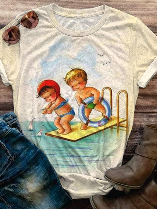 Vintage Jumping Water Boys Crew Neck T-shirt