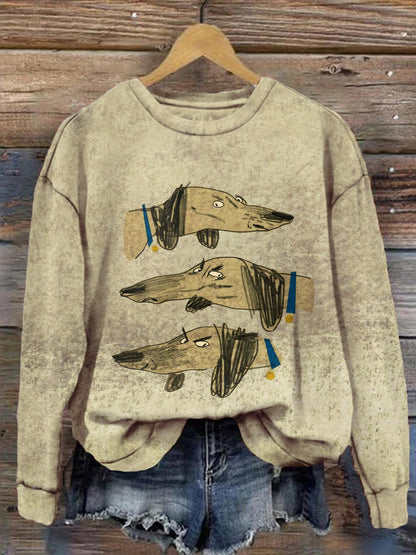 Women's Cute Dog Funny Retro Print Long Sleeve Top