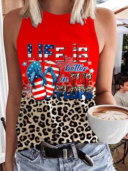 Life IS Flip Flops Crew Neck Sleeveless Tank Top