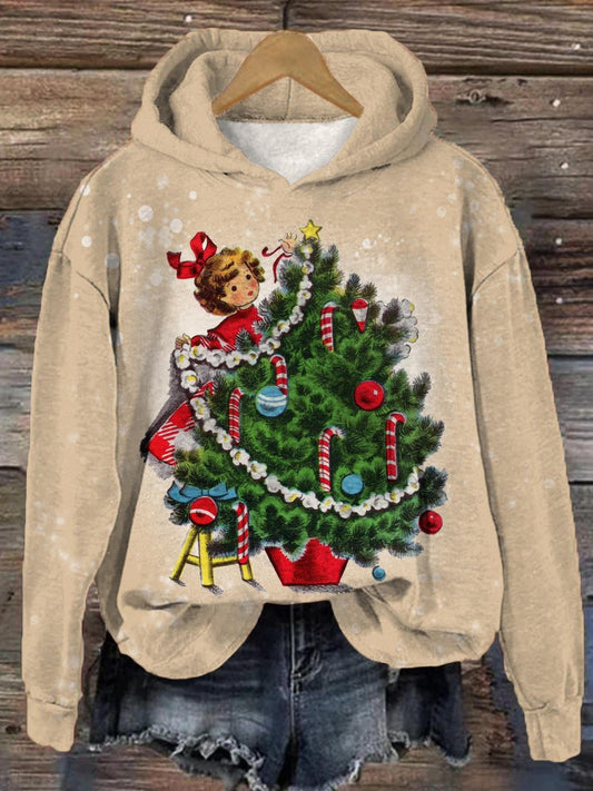 Women's Christmas Tree Girls Vintage Print Long Sleeve Top