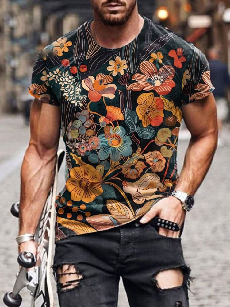 Vintage Flower Art Print Casual  Shirt