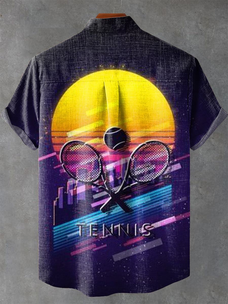 Colorful Tennis Art Vintage Print Casual Shirt