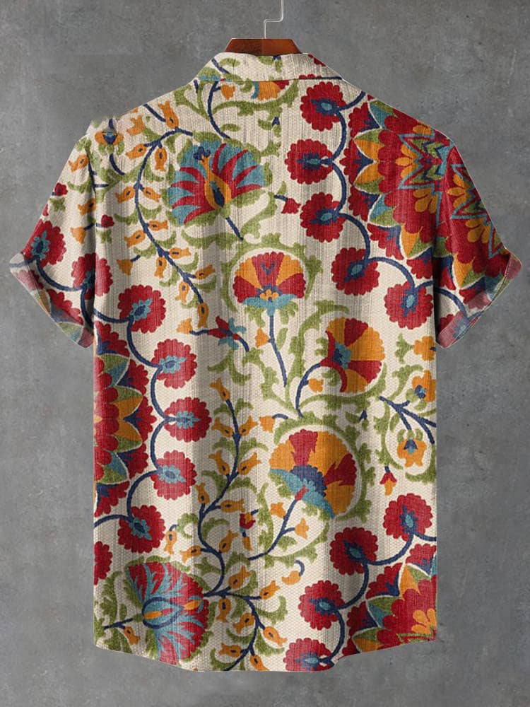 Vintage Ethnic Pattern Flowers Art Print Casual  Shirt