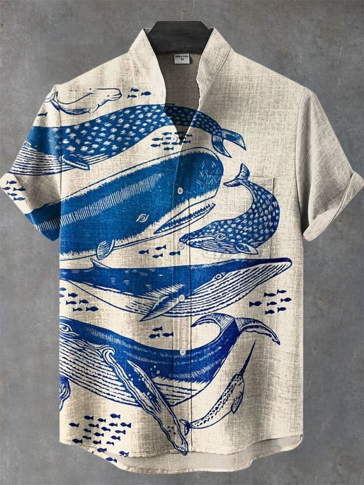 Vintage Whale Shark Art Print Casual  Shirt