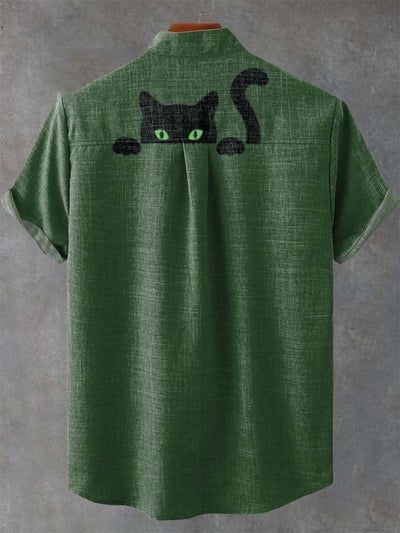 Black Cat Peekaboo Pattern Casual  Shirt