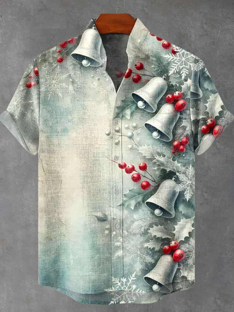 Vintage Christmas Bell Print Casual Shirt