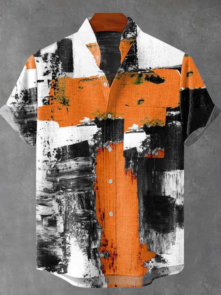 Vintage Leisure Ink Art Print Casual Shirt