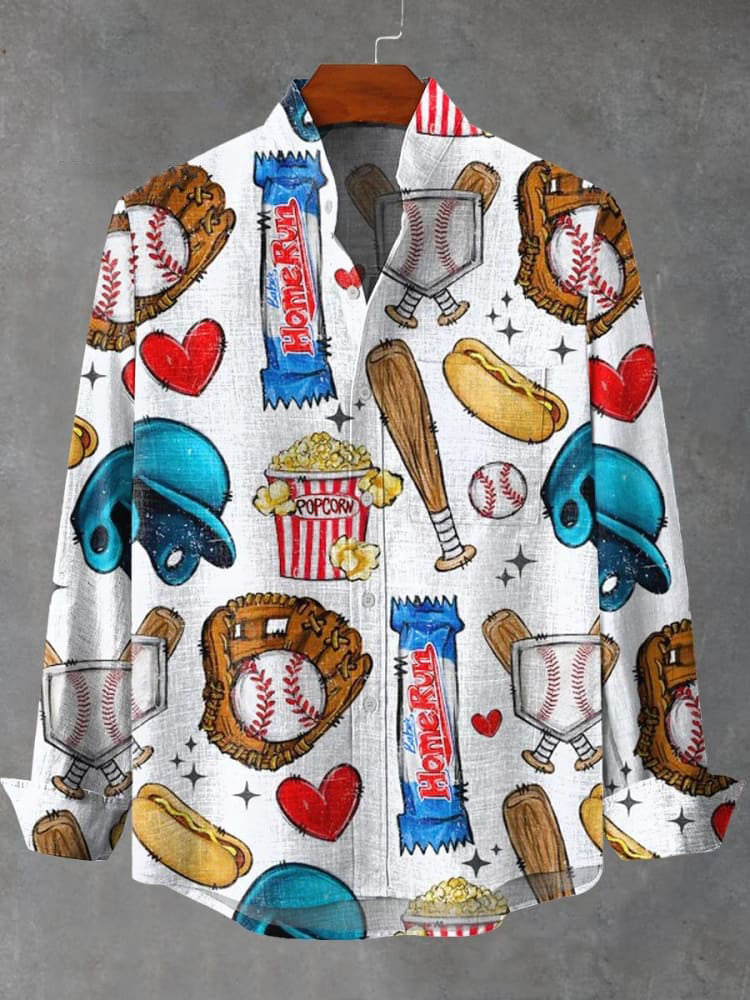 Vintage Baseball Popcorn Chocolate Art Print Long Sleeve Shirt